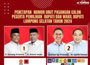 KPUD kabupaten Lampung Selatan penetapan nomer urut pasangan calon bupati dan wakil bupati 2024