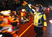 Polres Kediri Kota Kawal Ketat Kepulangan Rombongan Pesilat Pasca Hadiri Acara Keagamaan di Lapangan Barat Aula Al – Muktamar