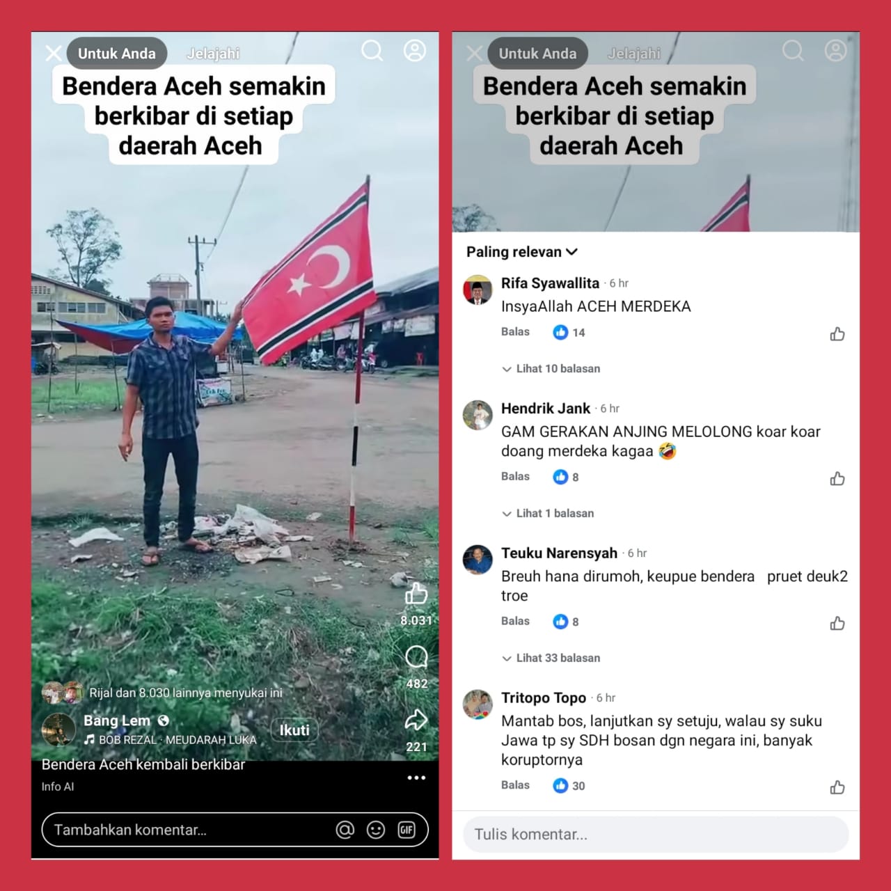 Meudarah Luka” Bergema, Bendera Bintang Bulan Jadi Sorotan di Media Sosial Aceh