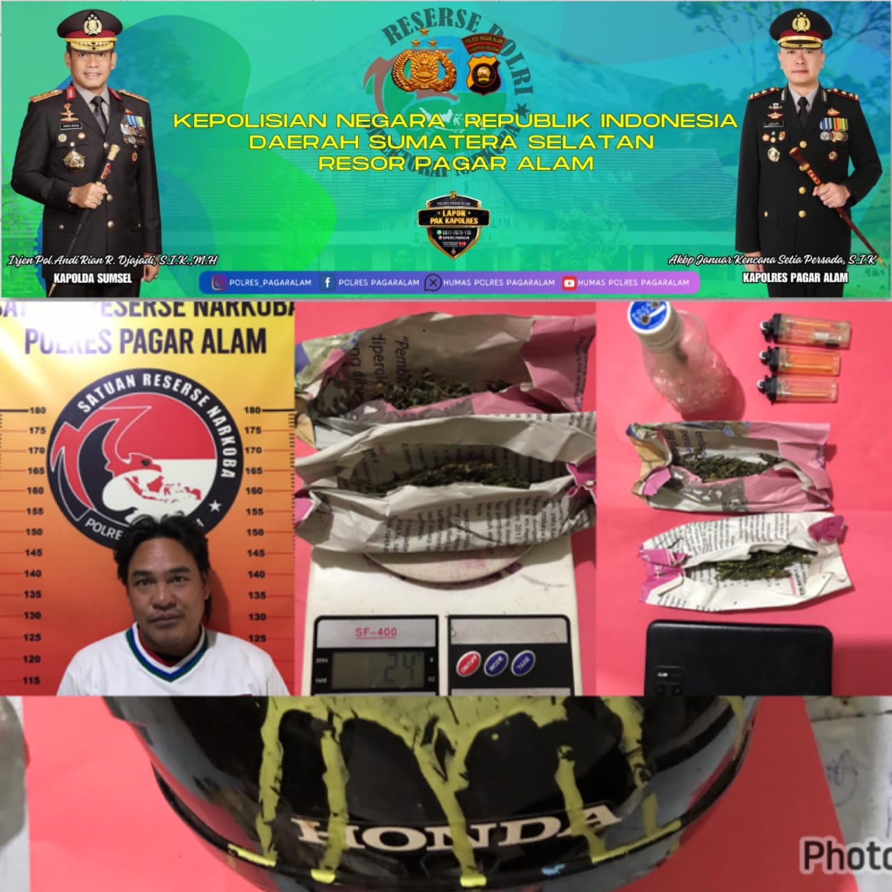 Polres Pagaralam Bekuk Pengedar Ganja di Kuripan Babas, Amankan Paket Narkoba dan Alat Hisap