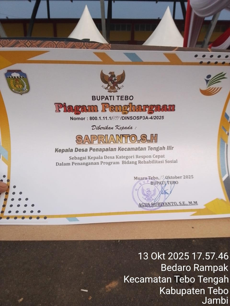 Cepat Tanggap Keluhan Warga, Bupati Tebo Apresiasi Kinerja Kades Penapalan