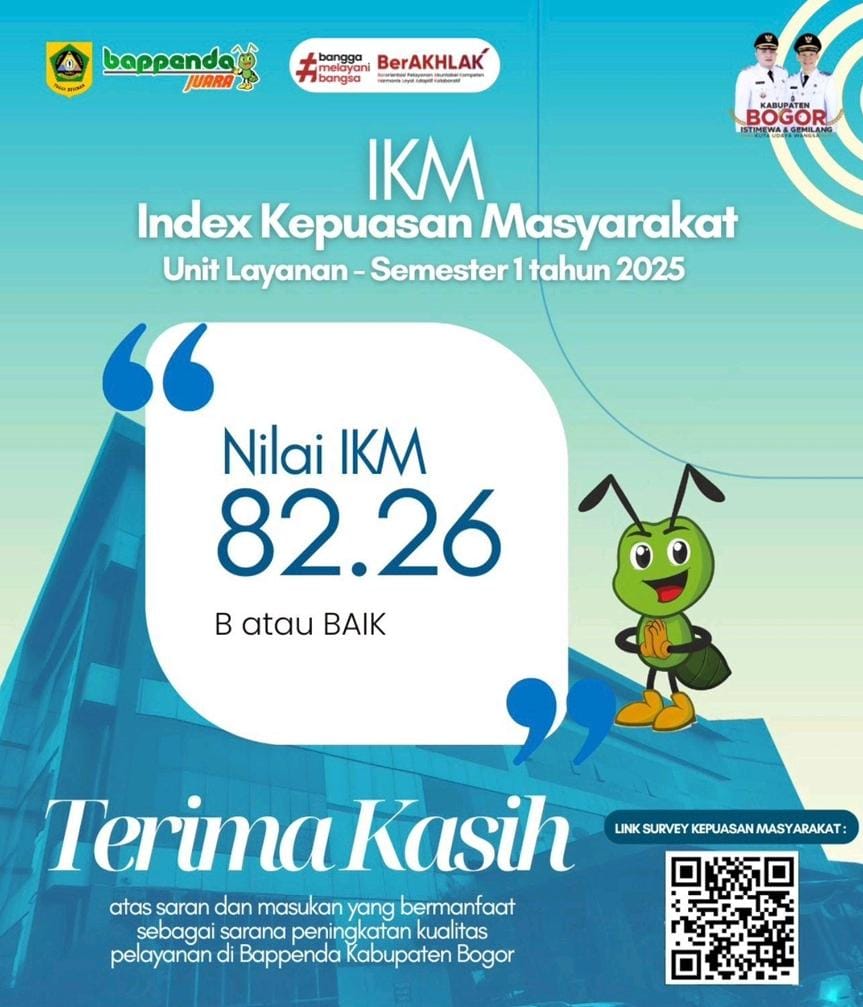 Bappenda Kabupaten Bogor Raih nilai 82,26 Predikat B Dalam Indeks Kepuasan Masyarakat