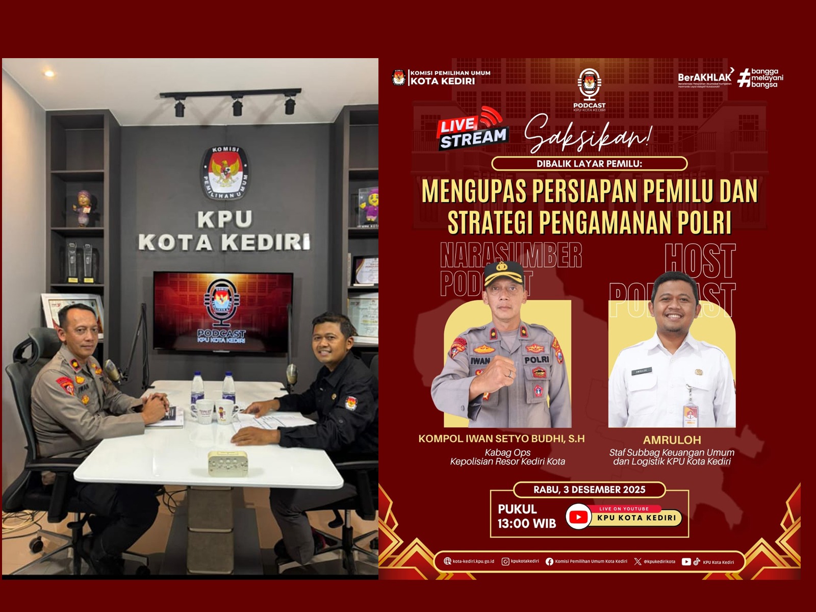 Kabag Ops Polres Kediri Kota Jadi Narasumber dalam Podcast KPU Bertajuk ‘ Mengupas Persiapan Pemilu dan Strategi Pengamanan Polri ‘